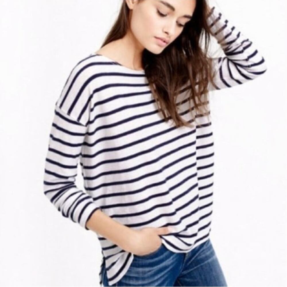 J. Crew Deck Striped Boatneck Shirt Navy White E1143 Size S